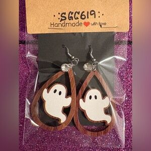 Halloween ghost Wooden Dangle Earrings With Charm Accents